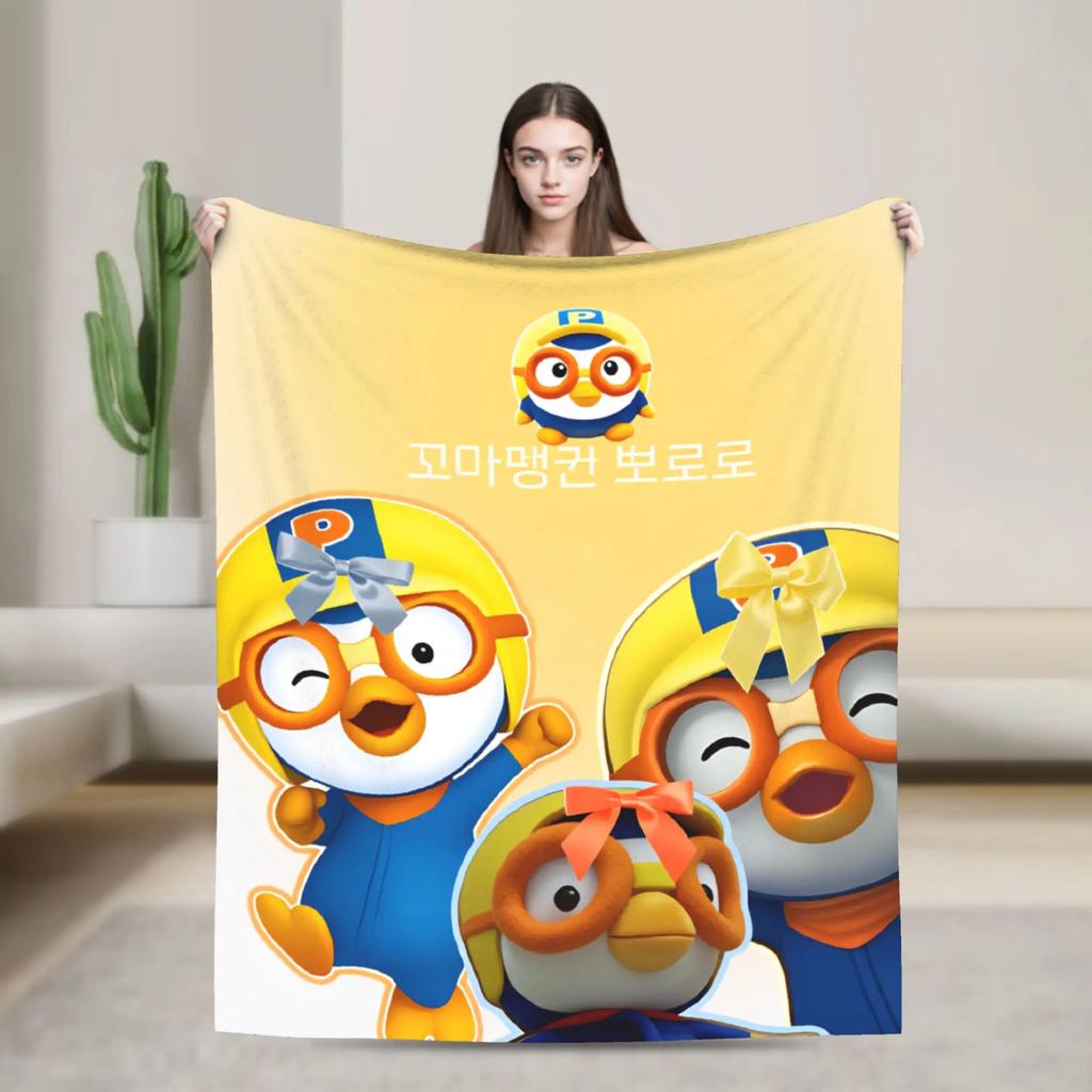 Super Soft Blanket Pororos the Little Penguins Throw Blanket Cute Cartoon Flannel Bedspread For Living Room Funny Sofa Bed Cover