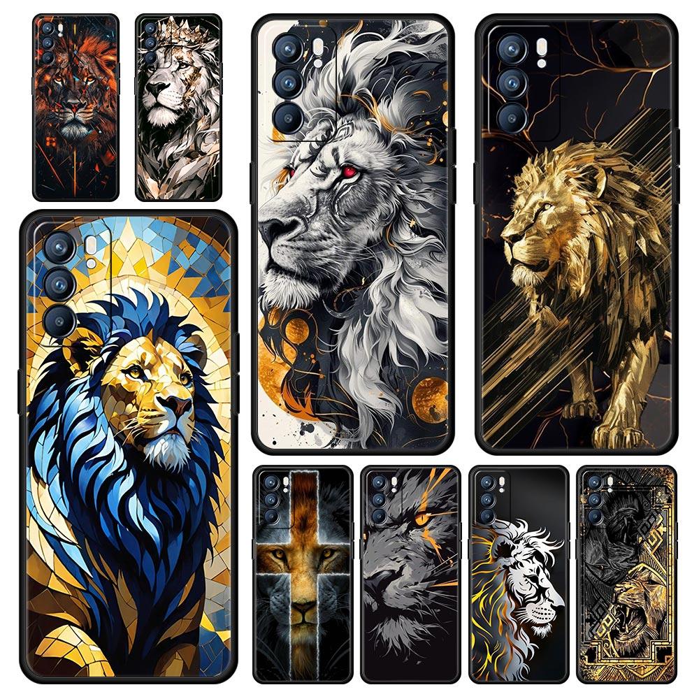 Cross Pattern Bicolor Lion Phone Case For Oppo A17 A31 A54 A57 A78 A79 A98 Find X5 X6 Reno 6 7 8 10 11 12 13 F Pro 5G Soft TPU