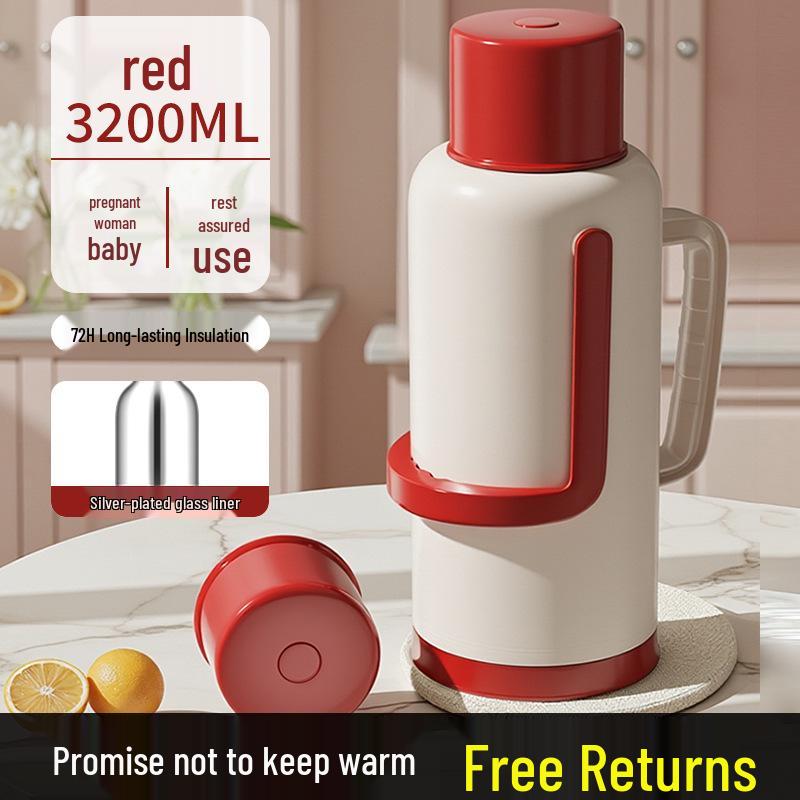 

2025 Red Thermos Large Capacity Tea Pot & Kettle - Modern High-Appearance Hot Water Bottle 3.2L