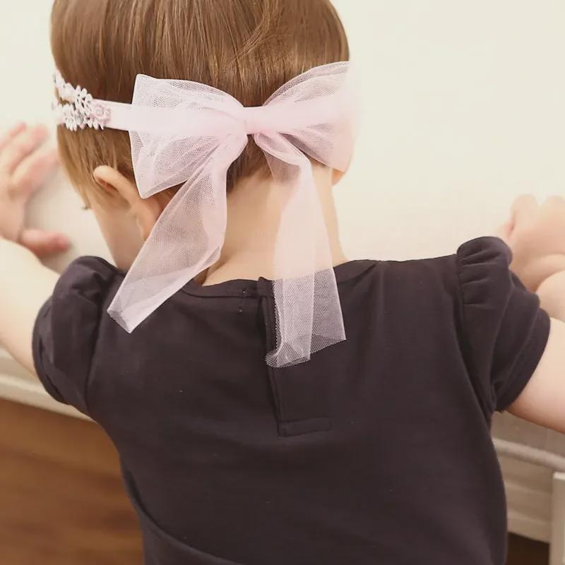 Dziecięca opaska na głowę z kokardą z koronki dla księżniczki - jednolity kolor