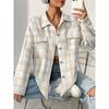 Women's Spring and Autumn Casual Mid-Length Plaid Loose Cardigan Lapel Tops