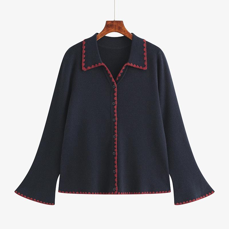 

Plus Size Women s Color Block Lace Polo Collar Sweater - Winter 2025 Casual Knit Cardigan XXXL (180-220 lbs) Темно-синій