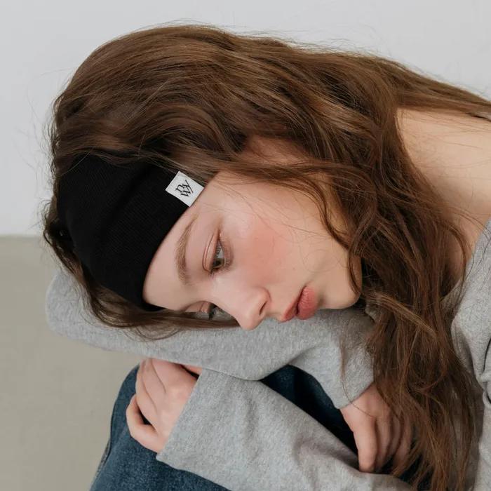 MINIMAL RIBBED WIDE HAIR BAND BANDANA_BLACK