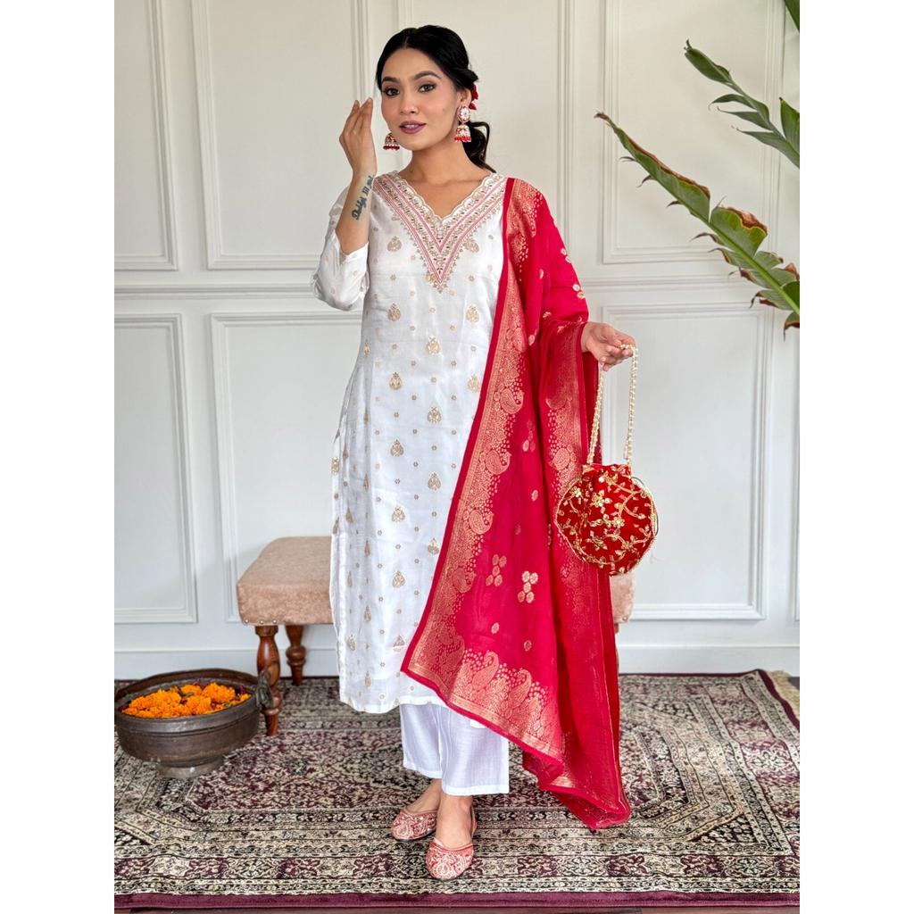 White Salwar Kameez Kurti Indian Pakistani Top Tunic Party Wear Bollywood Dress SC-2273