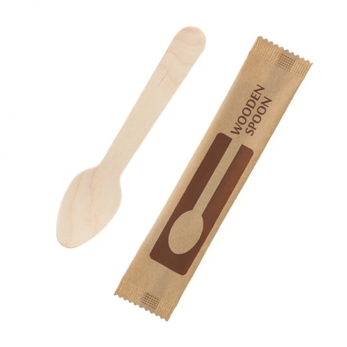 

Shimojima Heiko Disposable Wooden Spoons, 110mm, Unbleached Paper, Kraft Wood, Individually Wrapped, Length: 110mm, Pack of 100, 004514134