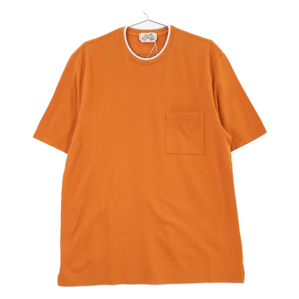 Hermes 467990HA Saddle Stitch Cotton T-Shirt Tops L OrangeUsed