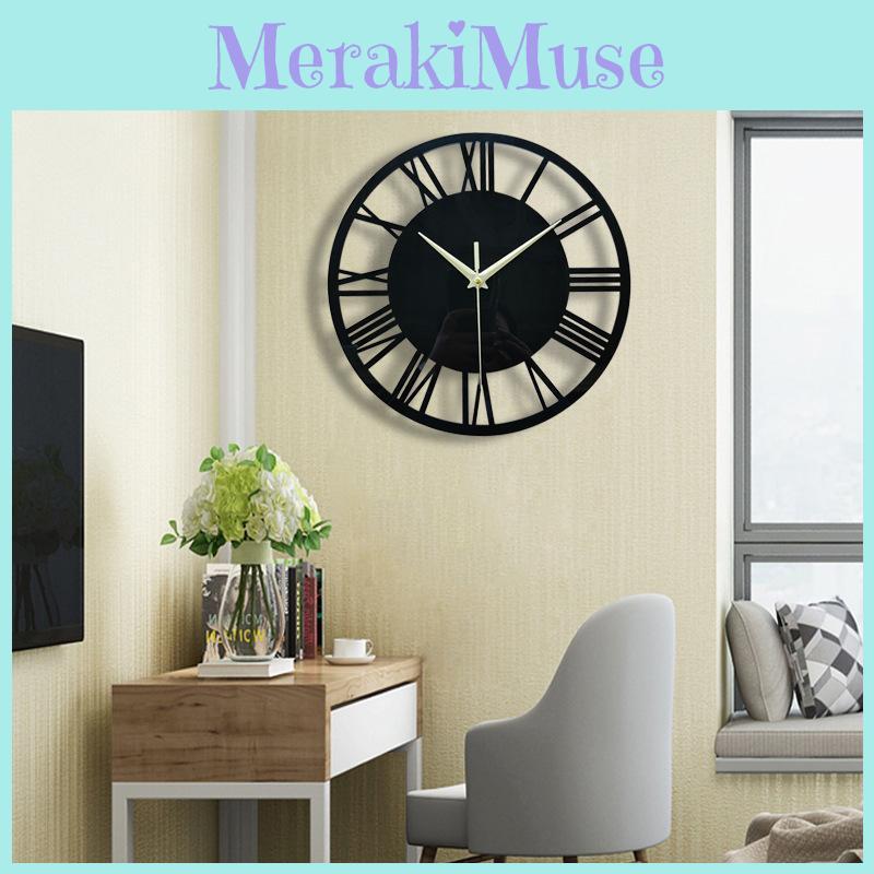 Moderne Acryl 3D Wanduhr Kreative Heimdekoration Römische Ziffern Schwarze Farbe