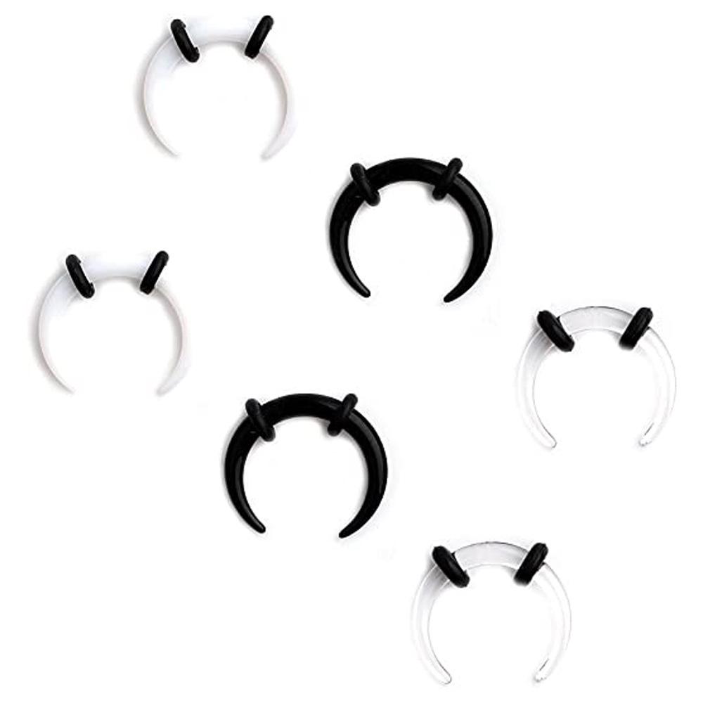 18-Piece Acrylic Bull Horn C-Shaped Ear Expander Set - Black, White, Transparent Colors
