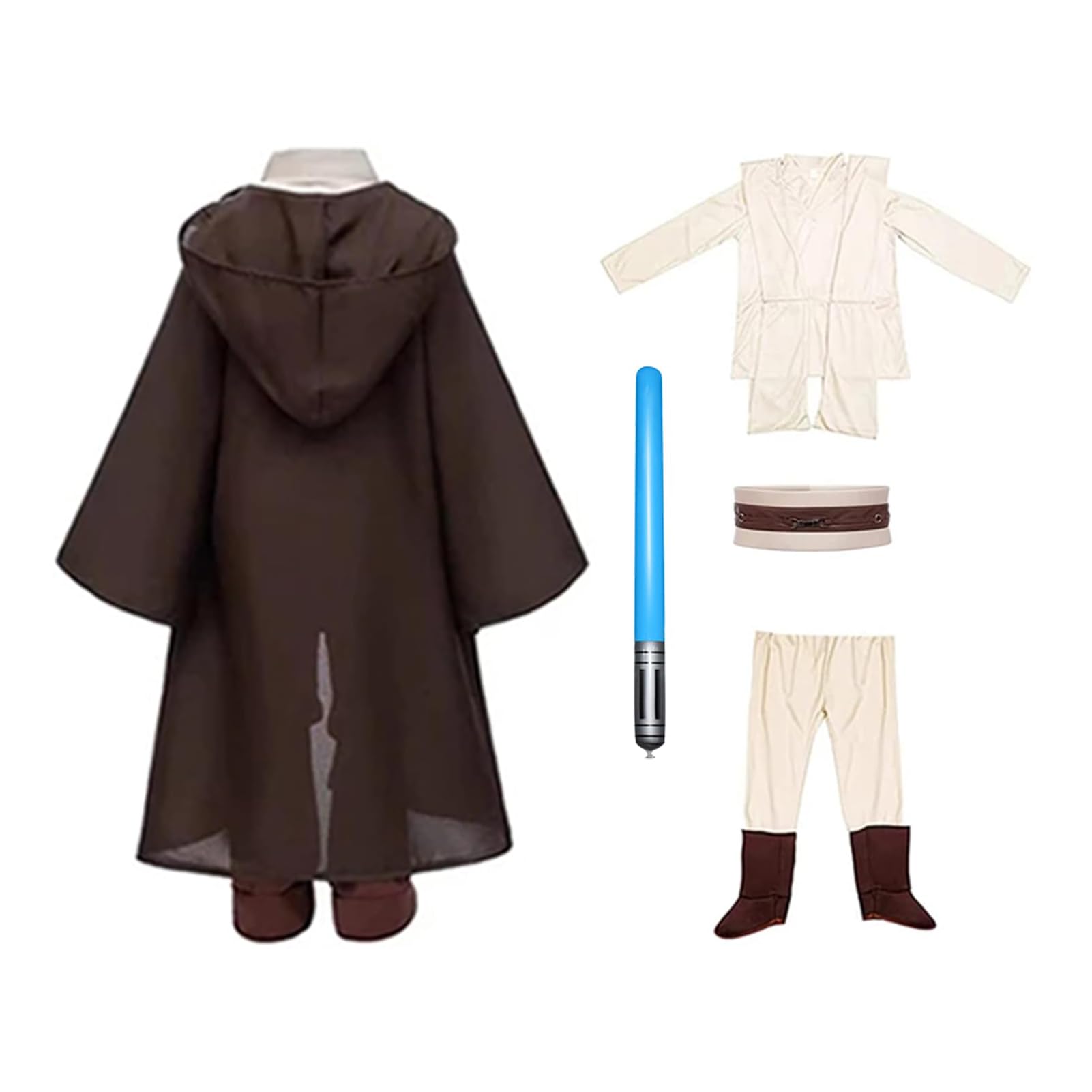 [Formemory] Halloween Cosplay Costume Jedi Costume Adult Cosplay Outfit Jedi Set Costume Jedi Robe Cool Brown Black Cape Set with Lightsaber Necklace