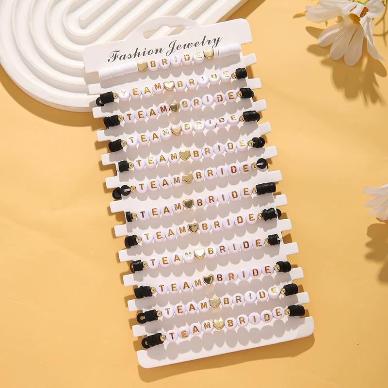 WTEMPO Junggesellinnenabschied Hen Party Braut Brautjungfer TEAM BRAUT Buchstaben Mehrschichtig Gestapelt Elastisch Weiche Keramik Armband Set Damen Armbänder