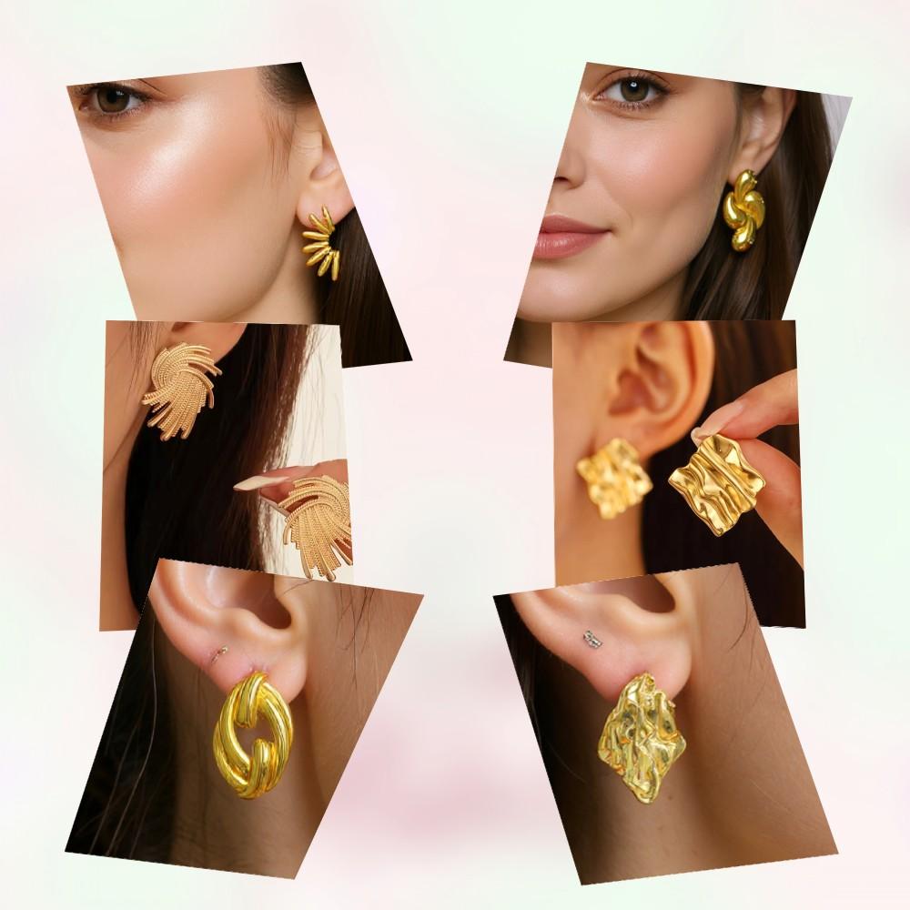 Classic Multi-Style Vintage 18 Gold Plating Jewelry Stud Earrings Stainless Steel Geometric Bar Minimalist Earrings For Women