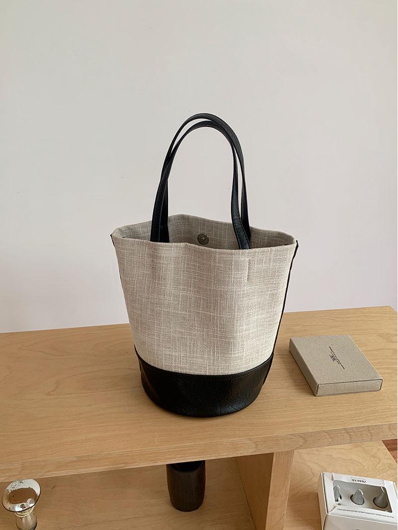 

Корейская парусиновая сумка-ведро с цветными блоками - Женская универсальная летняя сумка с большой вместимостью, варианты ношения на плече и через плечо чёрный