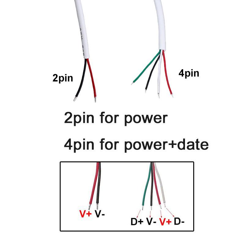 2pin 4Pin 5V USB 2.0 Power Supply Cable Female Male Jack Charging Extension Connector Wire white 0.3m 1m