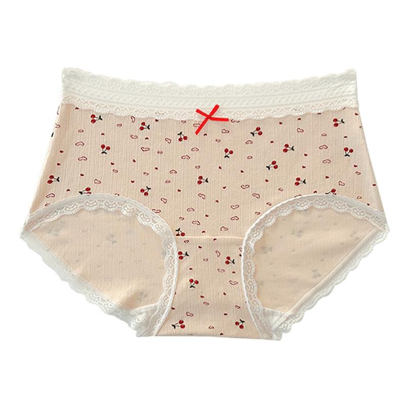 Plus Size Women's Spring and Autumn Cherry Bow Hip Lift Sweet Mid Waist Panties