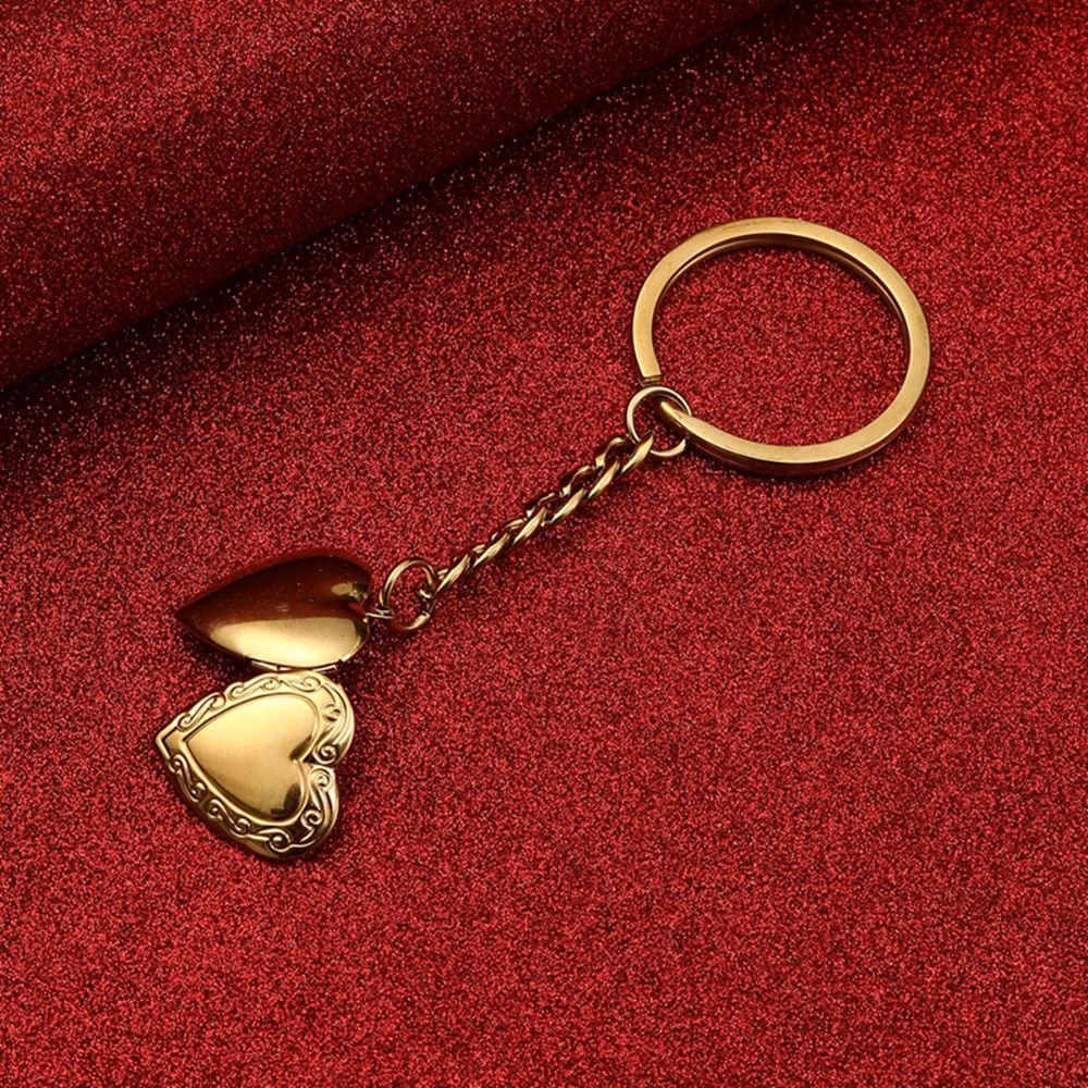 2Pcs Bag Hanging Photo Hold Keyring DIY Stainless Steel Keychain Funny Heart Album Keychain Gifts