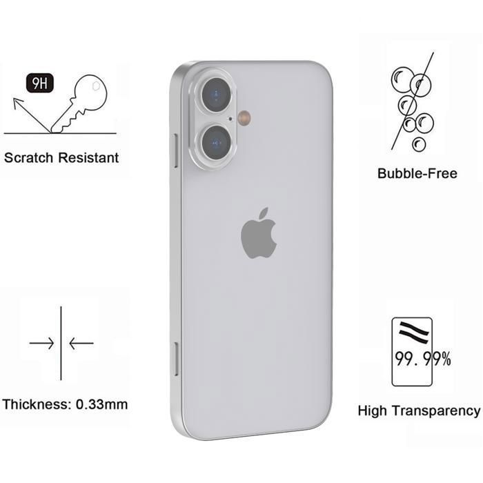 Camera Protector - Phonillico® - iPhone 16 / 16 Plus - Tempered Glass - Pack of 2 - Scratch Resistant