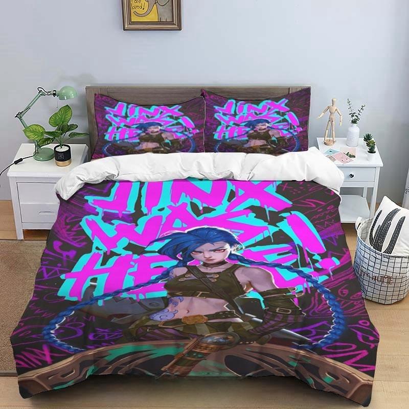 Cartoon Game Jinx Arcane_ League of Legends Bedding Set King Twin Double Child 3 Piece Mircofiber or Polyester Duvet Cover Sets