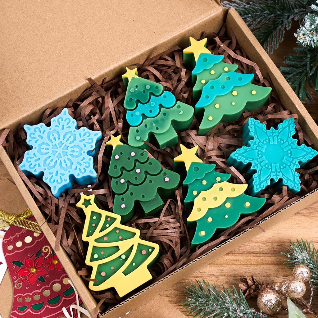 Christmas Tree Snowflake Silicone Candle Mold DIY Winter Xmas Ornaments Making Kit Soap Plaster Resin Molds Home Dec Craft Gifts