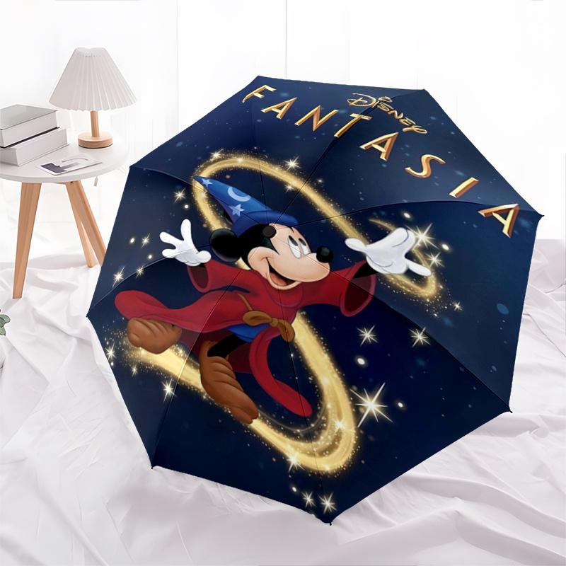 1pc Disney Fantasia Mickey Mouse Sorcerer s Apprentice Magic Wand Automatic Opening and Closing Umbrella - Lightweight 3-Fold Design, Suitab
