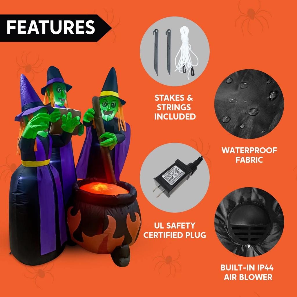 Joyfy 6 Ft Witches Cauldron Pot Halloween Inflatable Outdoor  Large Decorations with Flame Light for Halloween Decoration