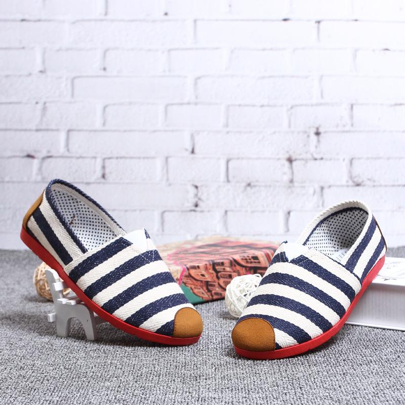 

Women s Striped Canvas Slip-on Shoes Casual Comfortable Flat Shoes for Daily Wear 34 синий