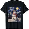 Van Gogh Starry Night Christmas Snowman Winter Snowy Night T-Shirt(9)
