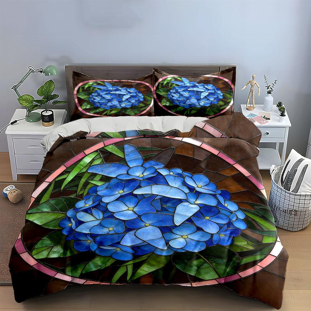 Stained Glass Floral Decor 3Pc Soft Comfortable Duvet Cover Bedding Set Included 1*Duvet Cover & 2*Pillowcases, Gift