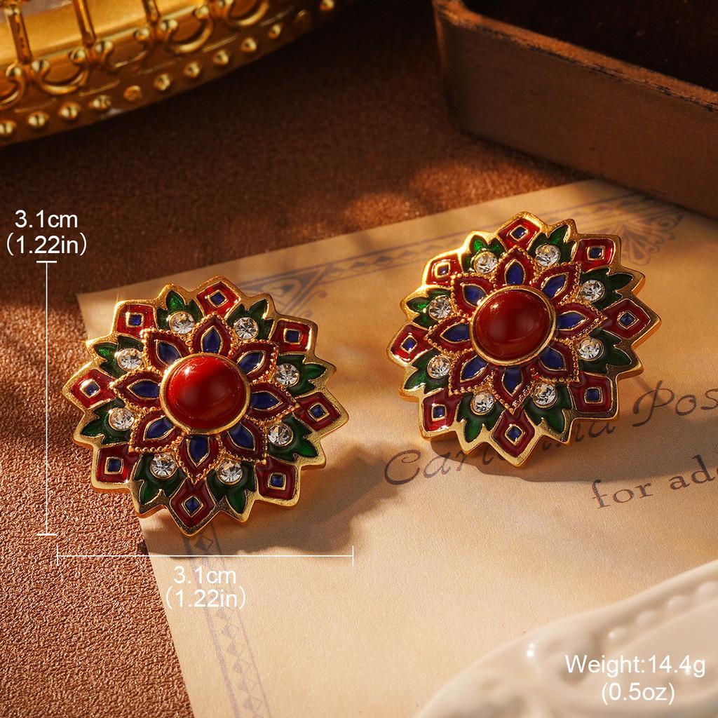 Court Style Light Luxury New Earrings Turquoise Fringed Earrings Medieval Brooch Ring Retro High-end Earrings
