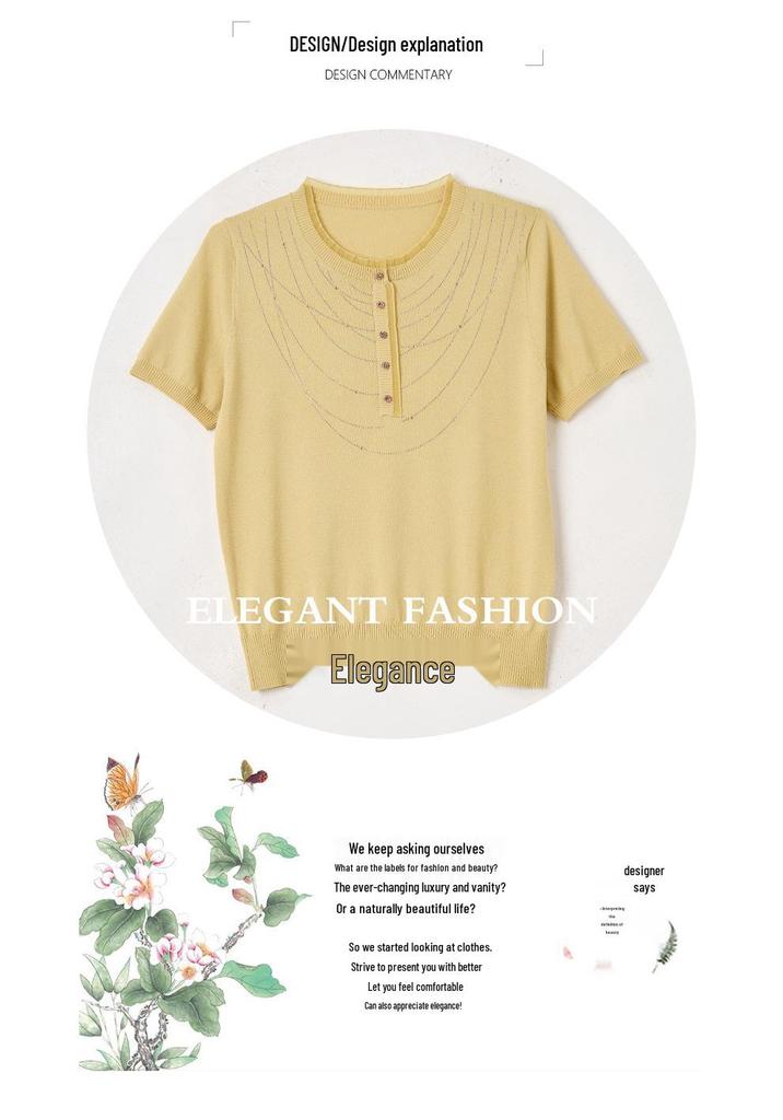 Mother's Day 2026 Ice Silk Short-Sleeve Blouse - New Style, Lightweight Knit for Middle-Aged & Elderly Women