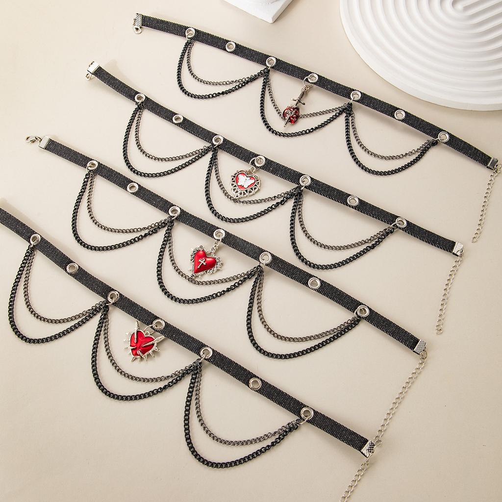 Y2K Punk Hip Hop Style Collar Leather Sweet Cool Style Babes Love Chain Fringed Necklace Niche Personality Necklace