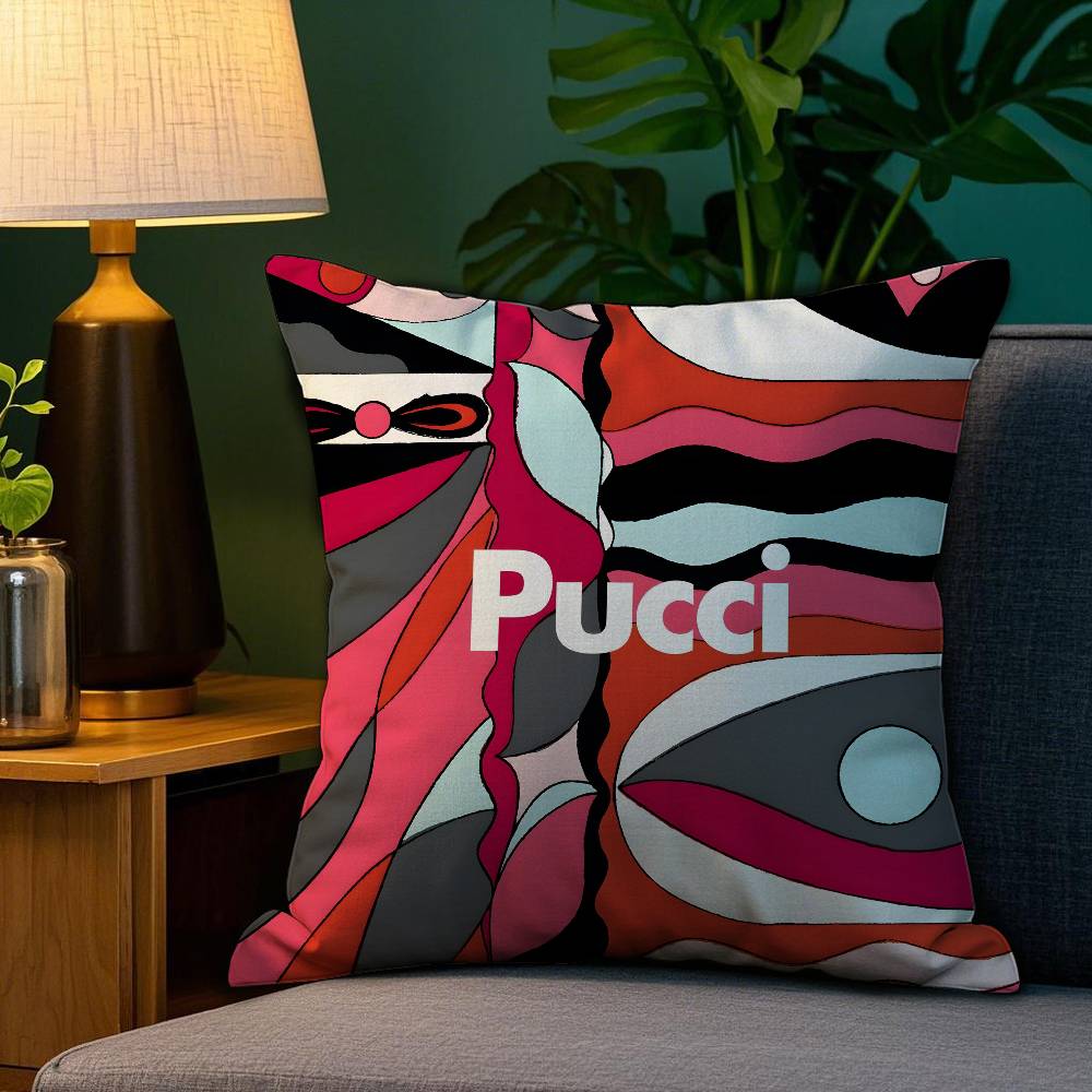 fashion EE-Emilio logo P-Pucci brand Pillow Case Anti-dustmite Pillowcase Invisible zipper silky short plush Sofa cushion cover