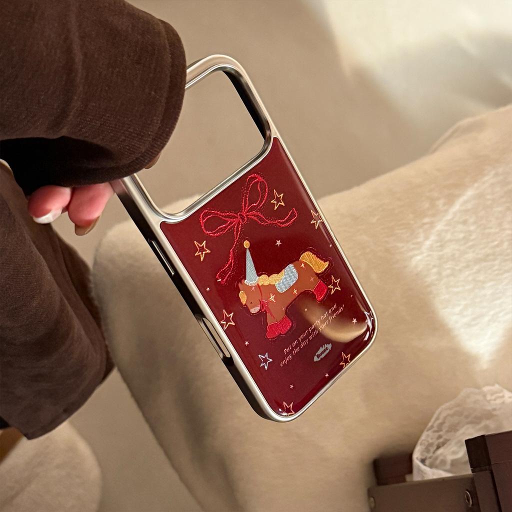 Electroplated Gilt Pony Iphone17promax Mobile Phone Case 13 Festive Red 16 Apple 17 and Other Models
