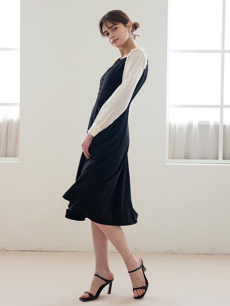 Wednesday Delight Wed_Peach Collar Dress_Black
