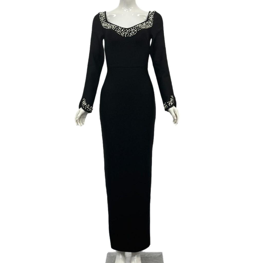 Elegant Beaded Evening Gown - European & American Style for Socialites