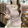Korean version of pure lace lace splicing fake two-piece T-shirt summer new design short-sleeved top women