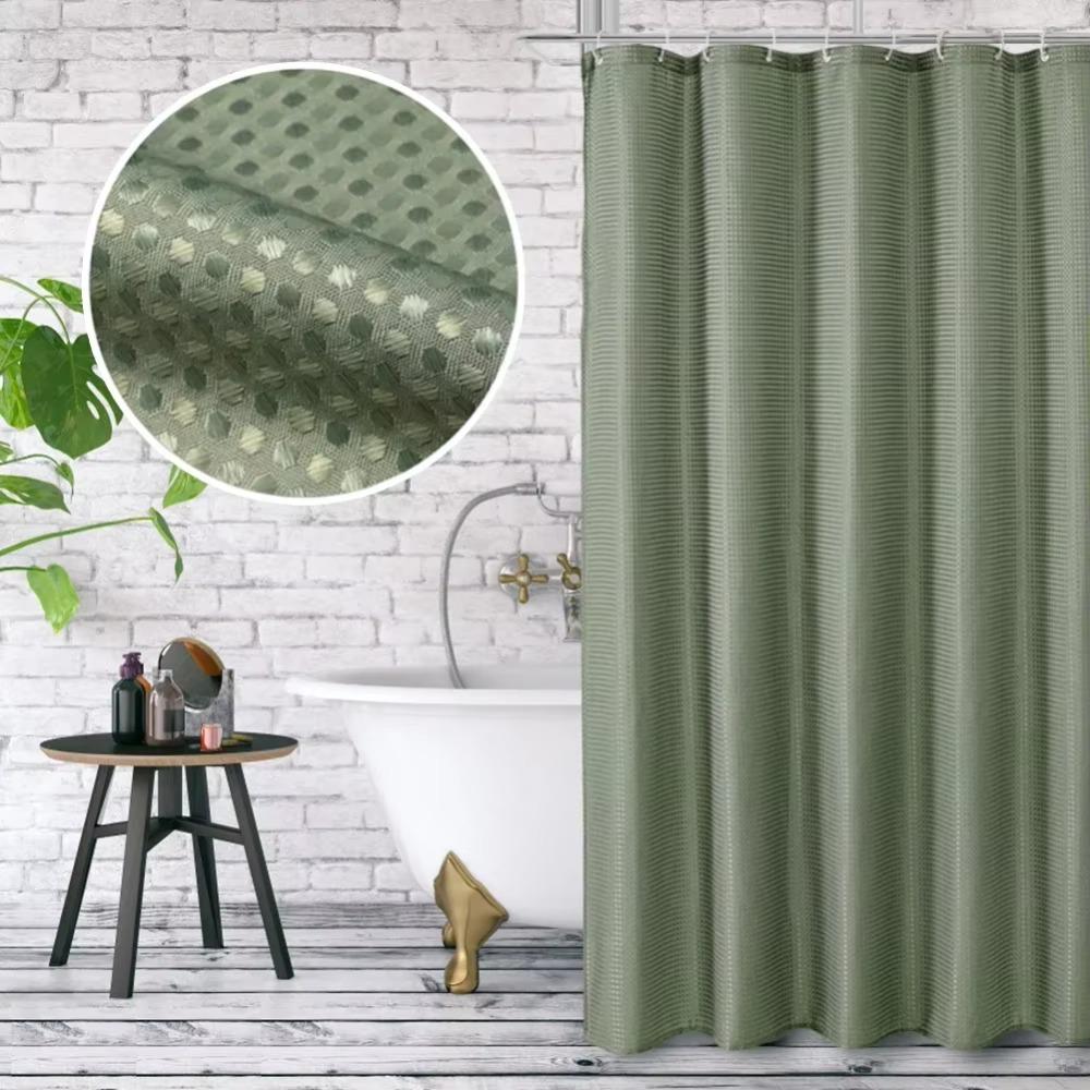 Mildew-proof Plain Waffle Shower Curtain Solid Color Bathroom Partition Curtain  Hotel