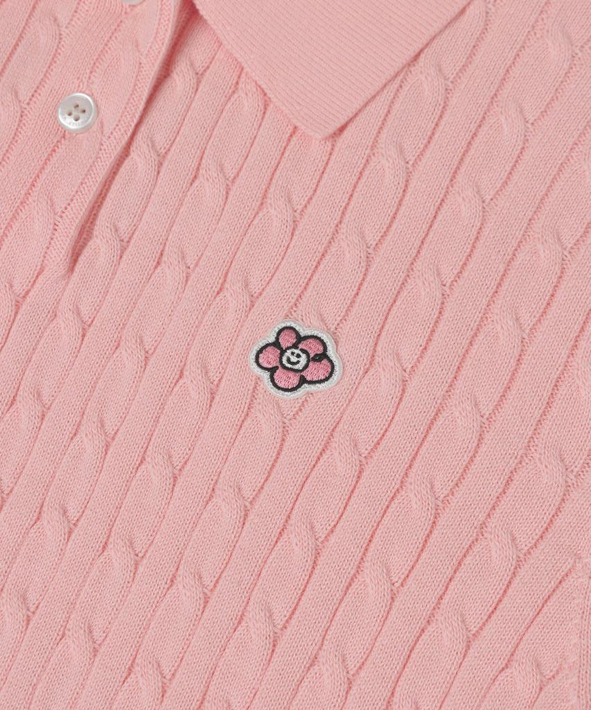 WACKY WILLY Women'S Lily Wappen Cable Collar Short Sleeve Knit Pink