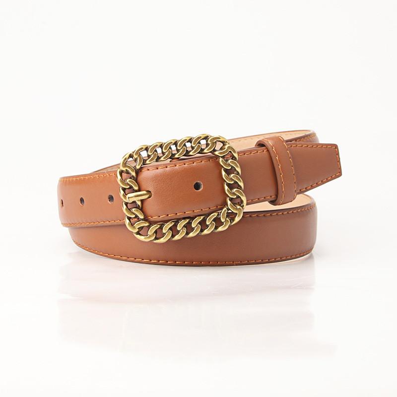 Minimalist Retro Chain Buckle Ladies Leather Belt With Alloy Clasp For Casual Wear