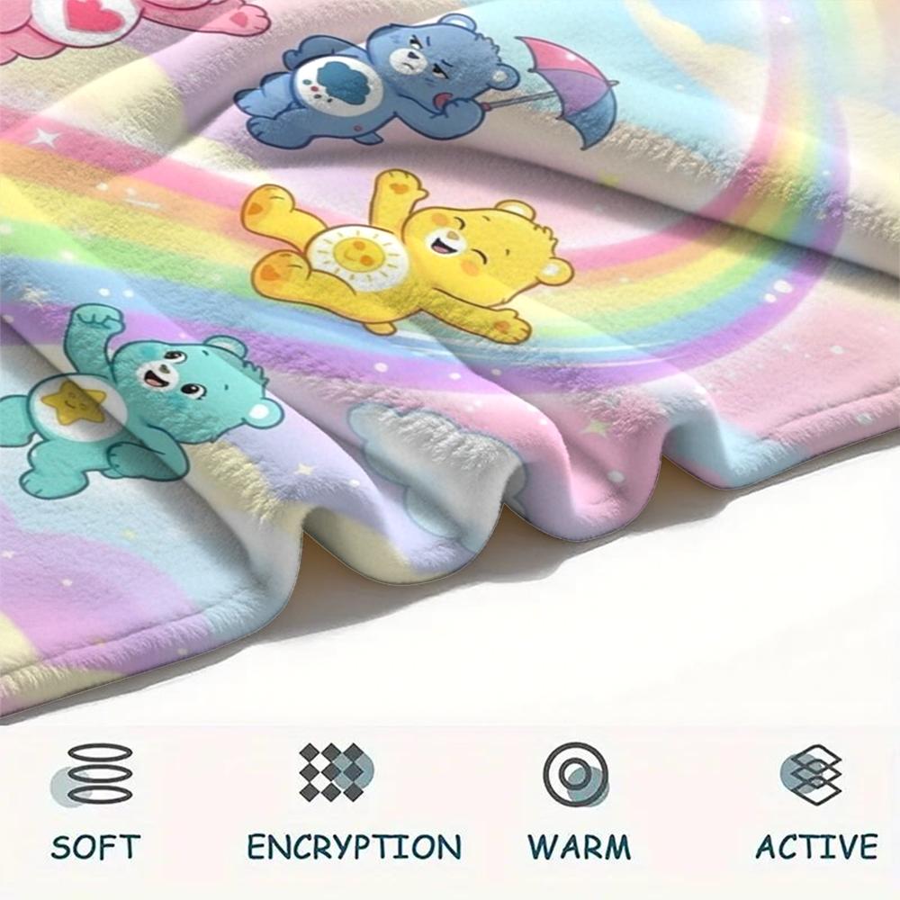 1PC Care Bears Print Flannel Blanket, High quality Comfortable for All Seasons, Home Decor, Warmth and Comfort, Perfect for Christmas Gifts