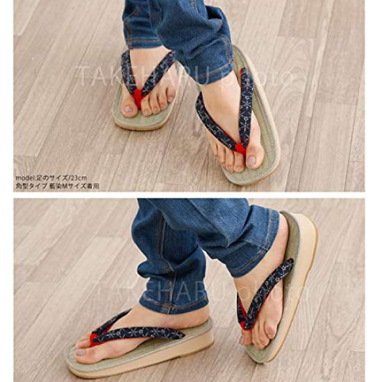Takeharu Geta Made In Made of Tatami Rush Rubber Indigo Dye Women's Sandals, Japan, Mats, Grass, Sole, Medium, Oval,