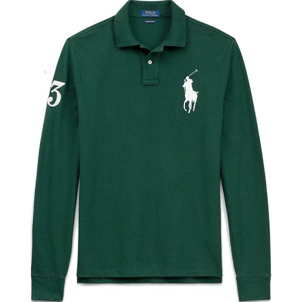 Polo Ralph Lauren FW23 Solid Color Logo Embroidered Long Sleeve Polo Shirt Men Tops Green MNPOKNI16820256-300