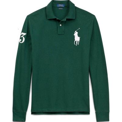 Polo FW23 Однотонная рубашка поло с длинным рукавом и вышитым логотипом, мужские топы, зеленая MNPOKNI16820256-300