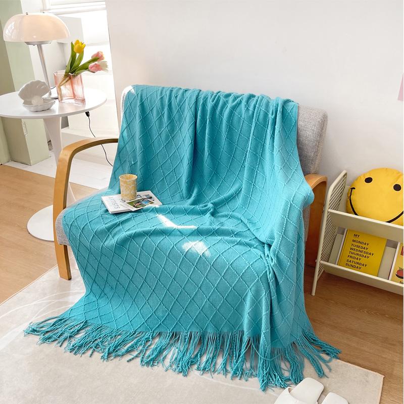 Tassel Blanket 100% Acrylic Bedside Towel Solid Color Plaid Knitted Blanket Nap/Travel Shawl Home Sofa Towel manta