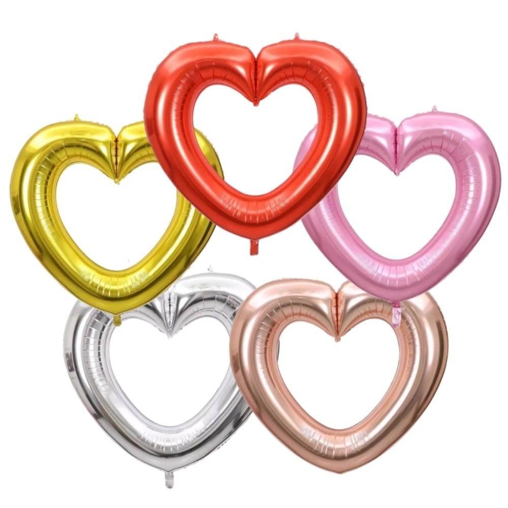 Metallic 40 Inch Heart Balloon Reusable DIY Hollowed Heart Foil Balloons Romantic Inflatable Heart Chain Balloons