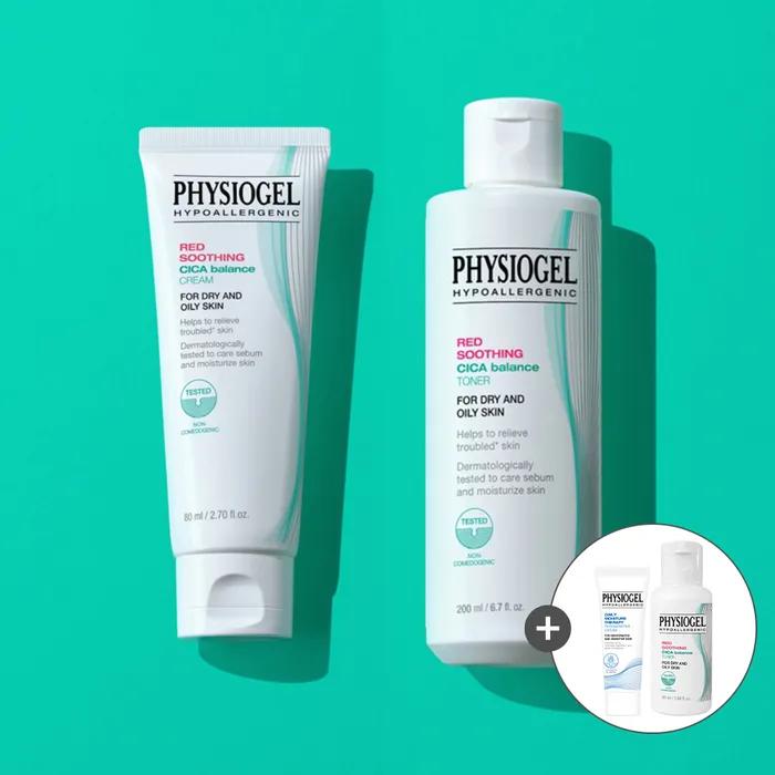 [Physiogel] Cica Balance Cream 80ml + Red Soothing Cica Balance Toner 200ml + Regenerative Cream 10ml + Red Soothing Cica Toner 50ml