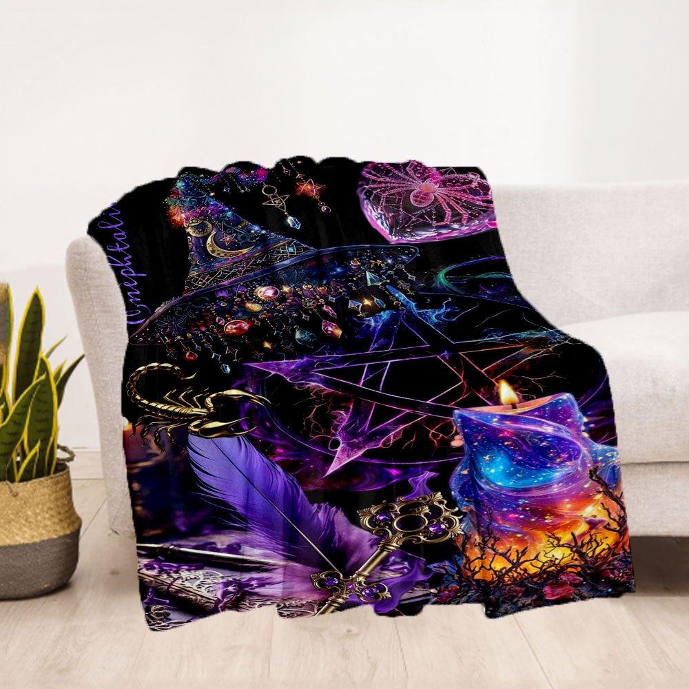 "Enchanted Witchcraft Decor: Spellbinding Candles, Pentagram, and Feather Set"Blanket Flannel Throw Blanket for Sofa, Bed, Travel, Camping, Office