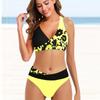 Women's Swimwear Bikini 2 Piece Swimsuit Backless Halter Beach Wear Yellow and Bright Flowers Print Bathing Suits