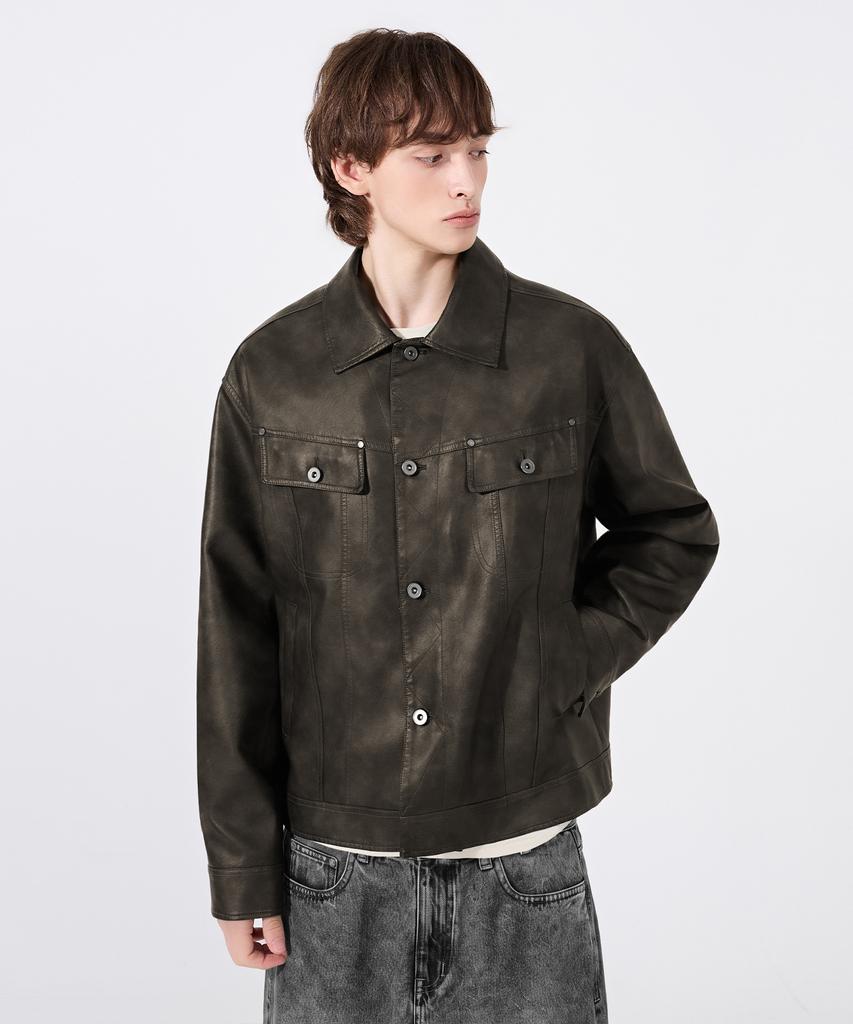 DIMITRI BLACK Faux Leather Riders Trucker Jacket_2 Color