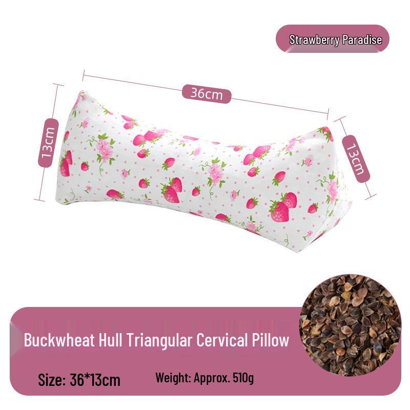 Neck Support Pillow - Rice Grain Pattern, Cotton Fabric, Natural Buckwheat, One-Piece for Family Sleep Aid