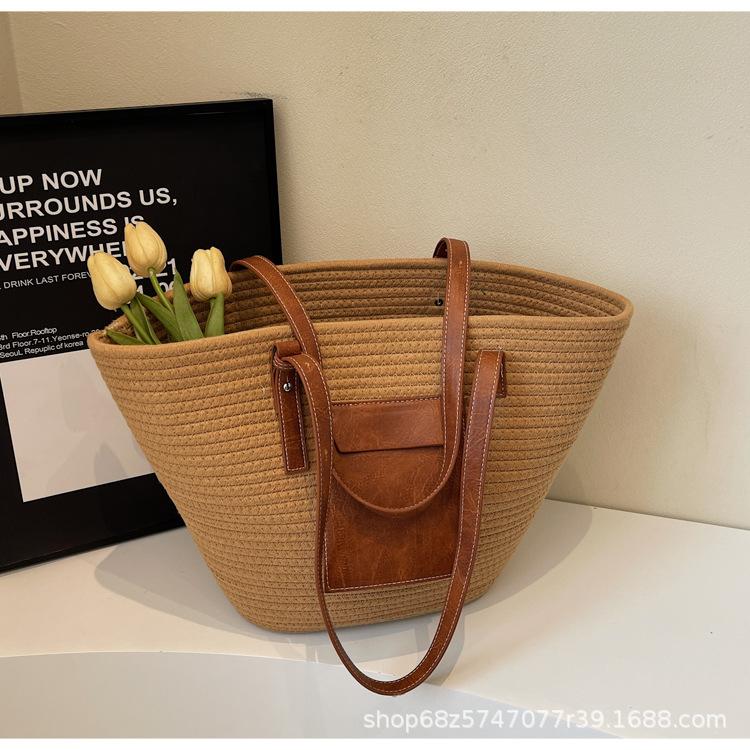 

2025 new rattan bag women s holiday beach bag simple casual versatile bag large-capacity travel vegetable basket хаки